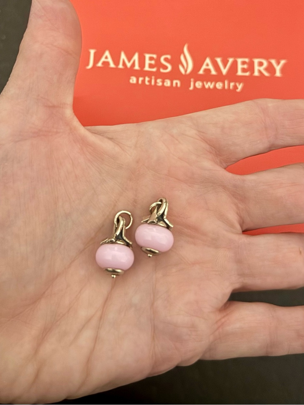 Retired James Avery Pink Ribbon Glass Bead Pair with Sterling Silver